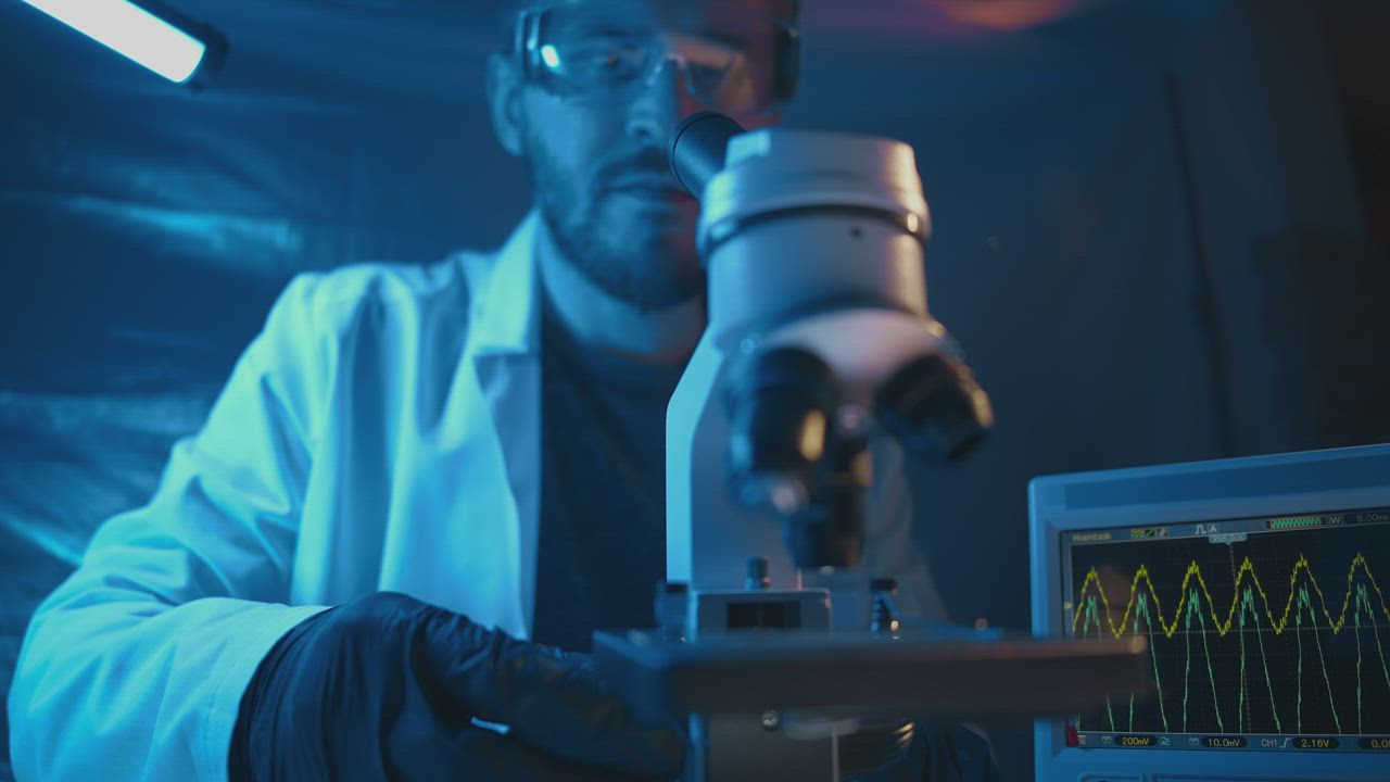Food scientist at a microscope